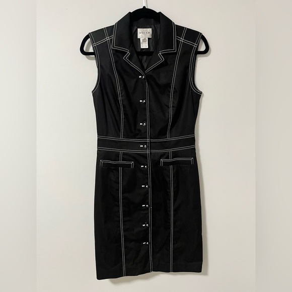 Oscar by Oscar de la Renta Black Contrast Stitching Sleeveless Buttoned Dress - Picture 1 of 7